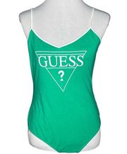 Guess Spaghetti Strap Dynasty Logo Bodysuit Jaded Green Size Large