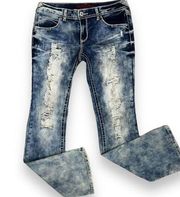 Vintage Bongo Low Rise Acid Wash Distressed Flare Jeans