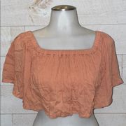 SEEK THE LABEL Women’s Blush Pink Off Shoulder Pop Over Smocked Crop Top Size S