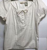 Jean Co Off White Cotton Shirt Adjustable Neckline Ladies Size Large