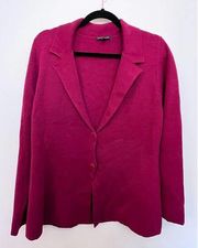 Eileen Fisher Relaxed Berry Red Sweater Blazer‎ Jacket in Silk & Cotton Large