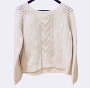 White Cream Cable Knit Fisherman Sweater Cream L