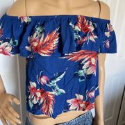 Style  Floral Off The Shoulder Blue Purple Red White Crop Top Size Small