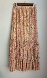 Gorgeous vVintage Floral Ruffle Maxi Skirt Size Small