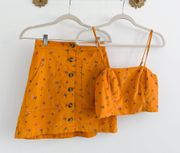 Orange Floral Corduroy Skirt Set