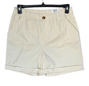 Style & Co SZ 10 Shorts Hi-Rise Cuffed Pockets Zip-Fly Ivory Cream Elastic Waist