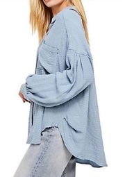 Free People Blue Solid Hidden Valley Button Down Long Sleeve Shirt