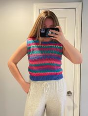 Vintage Colorful Printed Sweater Knit Vest Tank Top