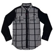 black and white plaid flannel with chest pockets women’s size medium