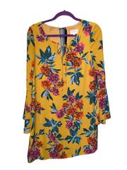 dress floral print long bell style sleeves keyhole opening lined size Med