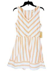 NEW COPPER KEY Chevron Stripe Sleeveless V Neck Summer Casual Medium Midi Dress