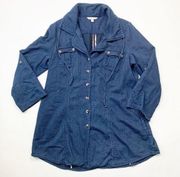 CAbi Womens Denim Jacket Blue Size L Cardigan Button-up Collared