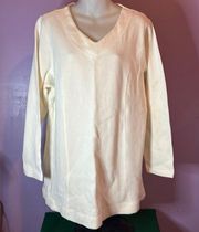 DENIM & Co. Off White V-Neck Blouse Size 1XL