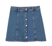 Divided Jean Skirt Cotton Denim Silver Button Front A-Line Jean Skirt Size 8