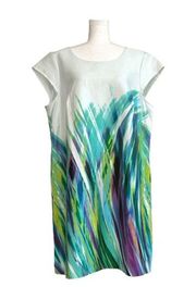 R&K Originals Dress Woman Watercolor Brushstroke Print Cap Short Sleeve Size 18W