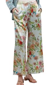 Johnny Was Liliana Wide Leg Pants 100% Silk Floral Print Green Size XL