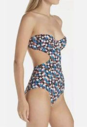 NEW Tory Burch Prism-Printed Cut Out One Piece Swimsuit, Size M w/Sanitary Liner