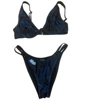 swixxz womens medium two piece bikini black blue lightening high waist rise micr