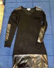 Say What Black Body-con KNIT dress with pleather patches SZ L never‎ worn