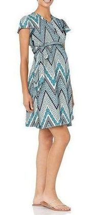 Everly Grey Blue Chevron Kathy Maternity & Nursing Flutter Sleeve Wrap Dress