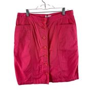 Christopher & Banks Pink Cotton Button Front Short Straight Skirt Pockets Sz 10