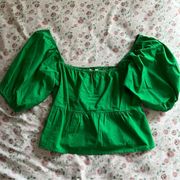 Sim & Sam kelly green puff sleeve peplum cropped blouse square neck size XL