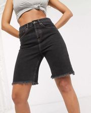 Mango Black High Rise Raw Hem Bermuda Denim Shorts