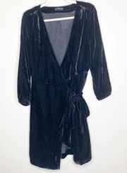 J Crew Black Velvet Drapey Wrap Dress Size 6