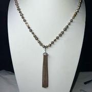 Stella & Dot Metal Bead Necklace with Removable Clip Chain Fringe Pendant