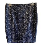 Tahari Blue White Print Royal Blue Lining Short Pencil Skirt Size 4