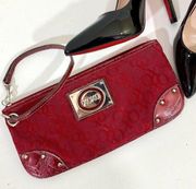 XOXO Wristlet Bag Fabric & vegan Leather Red purse