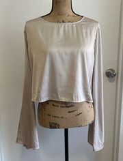 Urban outfitters, champagne colored satin bell sleeve blouse.