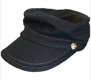 Juicy Couture Military Cadet Newsboy Hat Cap Black Wool Gold Button y2k