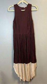 Ulla Johnson Dress Colorblock Maroon Cream Pleated Midi Sheath Raw Hem Sz 4 EUC