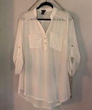 Rue21 ivory blouse with gold studded pockets L