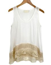 Love Sam Gauze Cotton Crinkle Lace embroidered Tank Top Lagenlook White Large