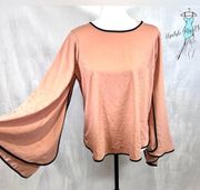 Gracia blush long split sleeve drape back blush and black top size medium