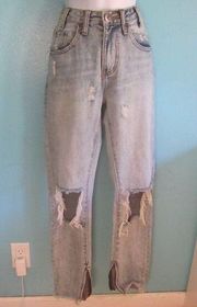 ONE X TEASPOON Size 26 Distressed Jeans With Ankle Zip Light Blue