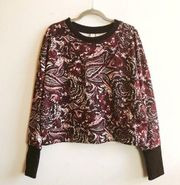 Joie Cropped Sweatshirt Crew Neck Leaf and Floral Print Pullover Maroon XL NWT