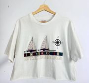 Vintage 90s St. Thomas Short Sleeve Graphic Cropped White T-Shirt Large