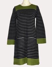 Eliza J Sweater Dress Color Block Stripe Black Gray Green S