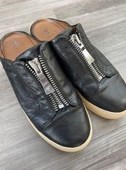 Frye Lena Black Leather Slip-On Mules Size 7 Sneakers Zip Ivory Platform Soles