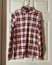 LANDS' END Top Womens M Turtleneck Shaped Fit Long Sleeve Red Plaid Fitted Shirt