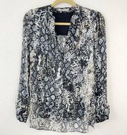 Alice + Olivia Women's Amos Animal Print Tunic Silk Blouse Black Size S