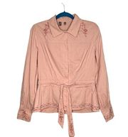 MNG Pink Peach Embroidered Lightweight Tie Waist Jacket