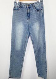 Lioness Light Wash Blue Denim High-Rise Side Slit Jeans Women's Size Medium M