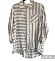 Soft Surroundings Camina Linen Blend Stripe Shirt High Low Hem XLarge