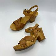 KORKS Bagley Brown Leather Straps Heeled Sandals Size 8 Y2K