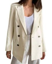 Babaton Womens Samuel Linen Blend Blazer 8 Cream Double Breasted Lined Back Vent