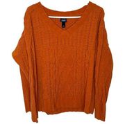 🆕 NWT  Buckle Rust Orange V Neck Cable Knit Plush Sweater